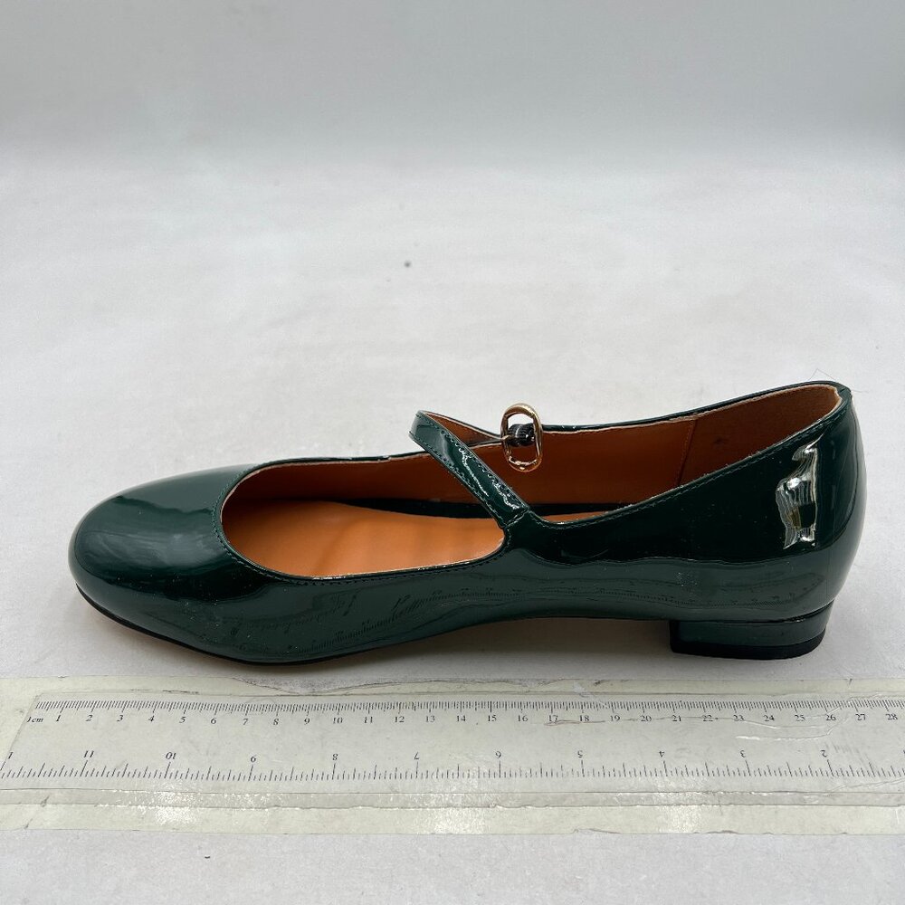 Patent Mary Jane Flats in Dark Green